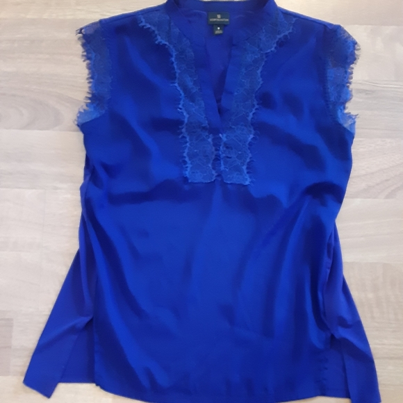 Worthington Tops - Lace Detail Cobalt Blue Split Side Office Blouse S